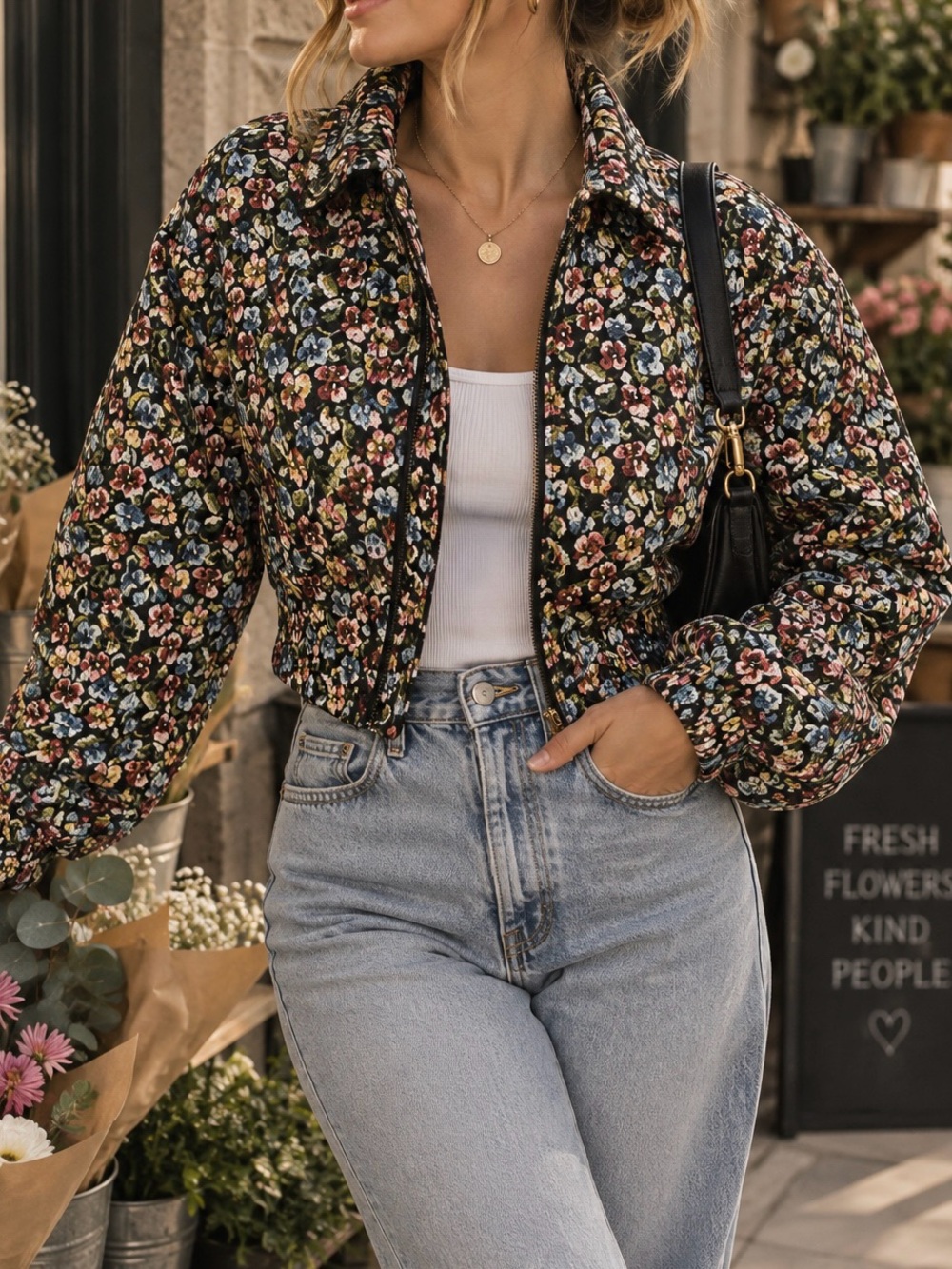 Kimchi Blue Urban Outfitters Floral Tapestry Zip Up Bomber Jacket Size M
